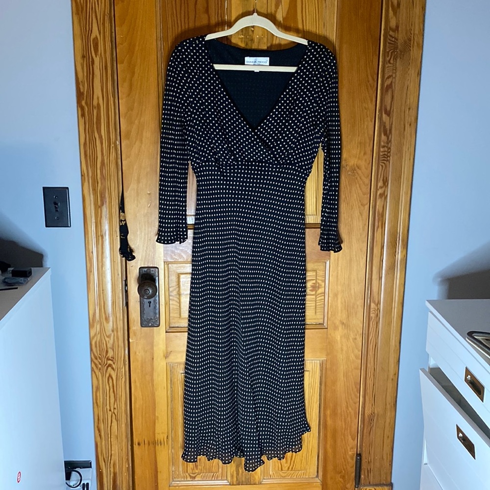 Donna Ricco Black and Cream Polka Dot Dress Size 14 Like New